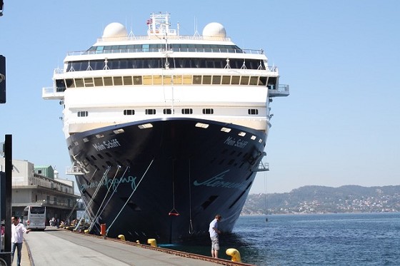 Big cruise ship in Bergen harbor
