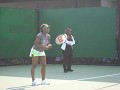 Serena Williams in actie tijdens haar training.