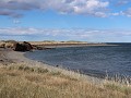 uitzicht op het strand met de scheepswrakken, lang