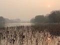 Hangzhou, zonsondergang boven West lake