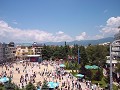 The crowded main square in Kazanlak.