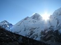 Mt. Everest left from the sun. View from Kala Patt