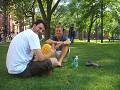 Relaxing in the yards of Harvard University...