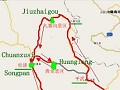 Map: Route Chengdu-Jiuzhaigou in de provincie Sich