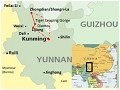 Map China-Yunnan: from Lijiang to Zhongdian. 